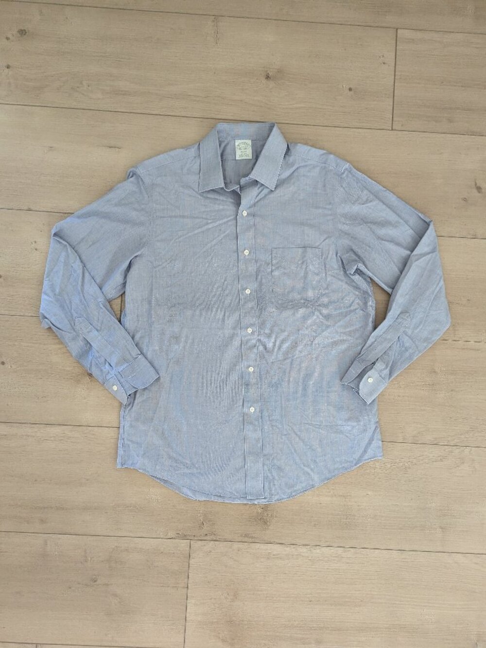 Brooks Brothers Milano Shirt Mens 16.5-35 Blue Button Up Non-Iron Supima Cotton